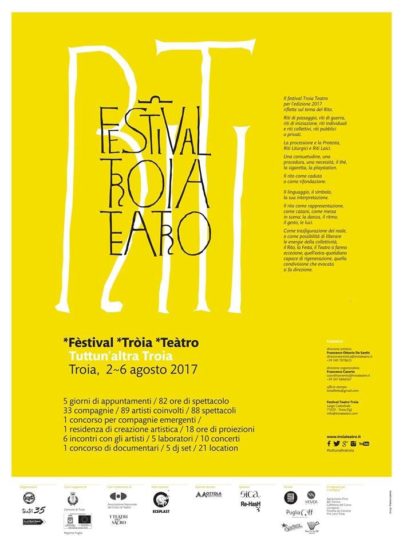 Il programma tanto atteso del Festival Troia Teatro diviso per laboratori, workshop, spettacoli, concorso.