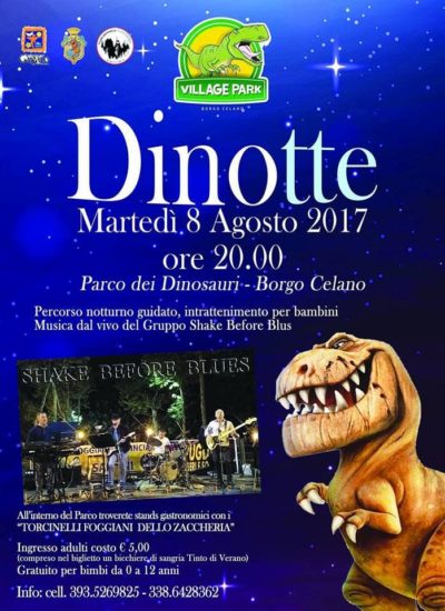 Dinosauri in notturna  l’8 agosto a Borgo Celano