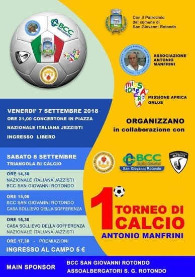 Musica e calcio per la solidarietà nel ricordo di Antonio Manfrini