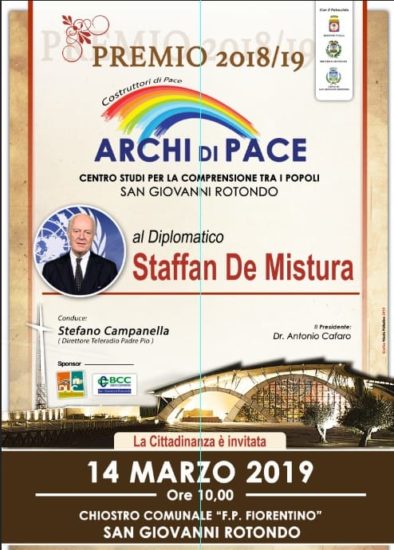Presso il Chiostro comunale di San Giovanni Rotondo si svolgerà la premiazione “Archi di Pace 2018/19”