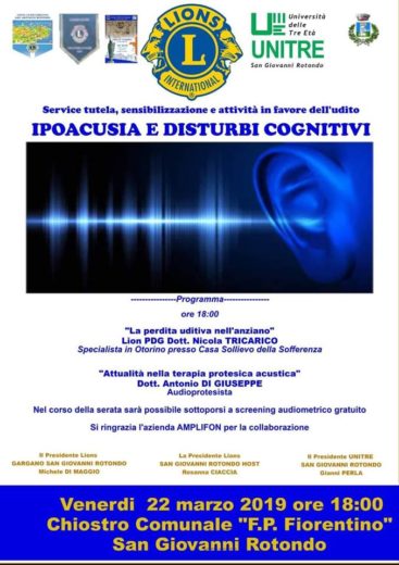 I Lions di San Giovanni Rotondo organizzano un incontro su “ipoacusia e disturbi cognitivi”