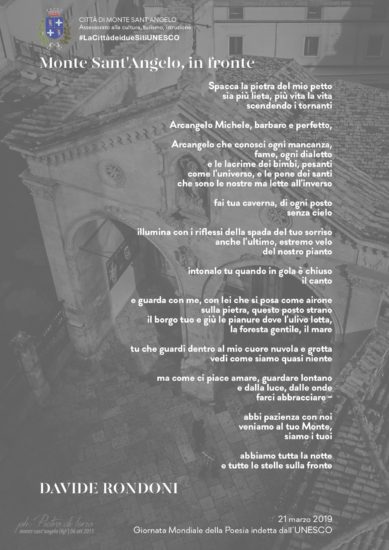 Manifestazioni  “Monte Sant’Angelo, in fronte”: la poesia di Davide Rondoni dedicata alla Città dei due Siti UNESCO