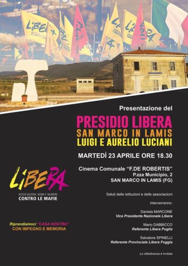 Costituzione del presidio cittadino di Libera a San Marco in Lamis