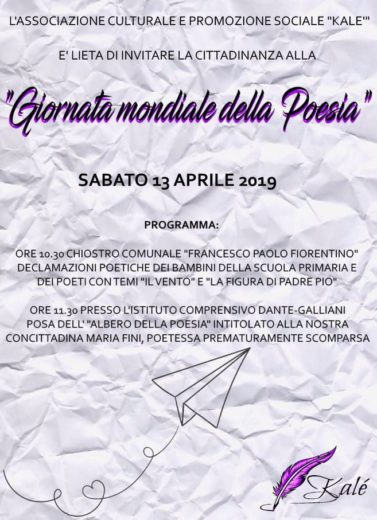 Anche a San Giovanni Rotondo si celebrerà la “giornata mondiale della poesia “
