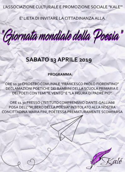 Anche a San Giovanni Rotondo si celebrerà la “giornata mondiale della poesia “