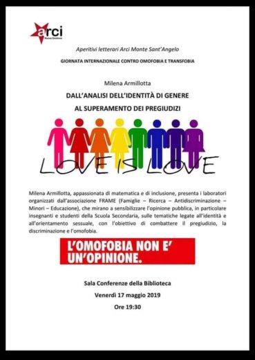 Arci Monte Sant’Angelo: per la giornata internazionale contro omofobia e transfobia