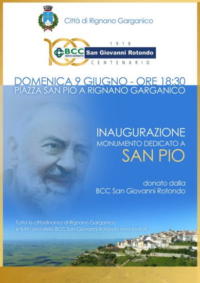 Monumento di San Pio a Rignano Garganico donato dalla BCC di San Giovanni Rotondo