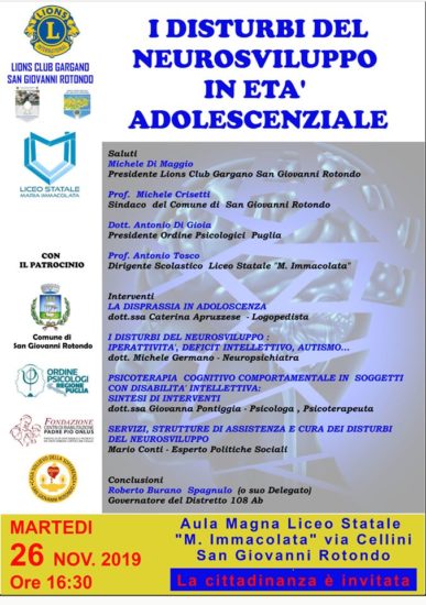 A San Giovanni Rotondo un convegno  sui disturbi del neurosviluppo
