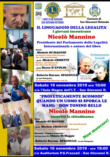 Il prof. Nicolò Mannino, Presidente del Centro Studi Parlamento della legalità a San Giovanni Rotondo