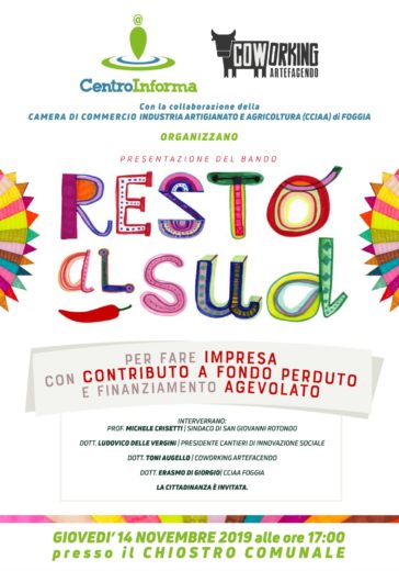 Lo sportello lavoro del Centro Informa di San Giovanni Rotondo presenta il bando “RESTO AL SUD”