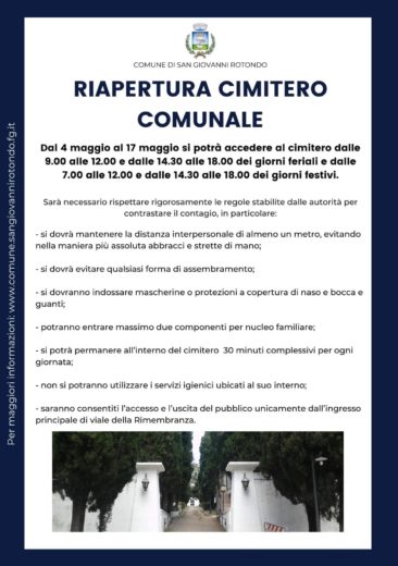 Riapertura cimitero di San Giovanni Rotondo