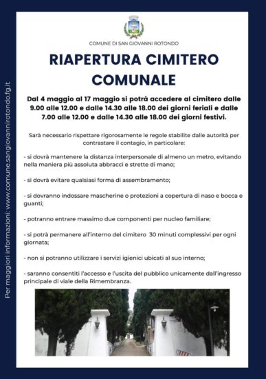 Riapertura cimitero di San Giovanni Rotondo