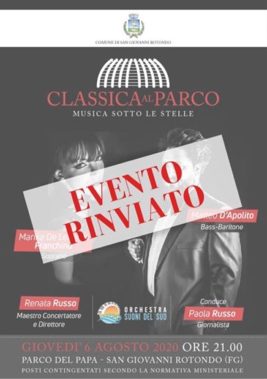 Rinviato il concerto “Classica al Parco – musica sotto le stelle”