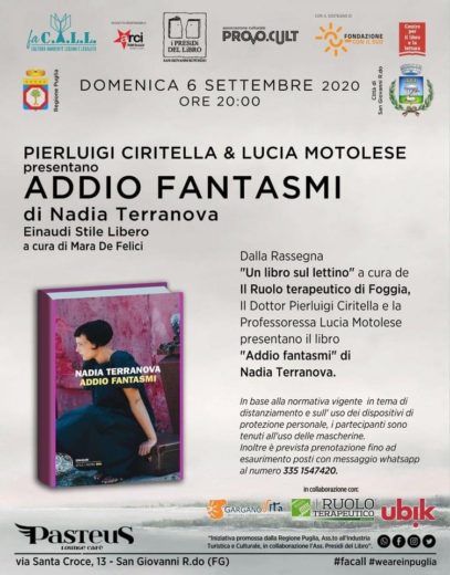 Verrà presentato a San Giovanni Rotondo il libro “Addio fantasmi” di Nadia Terranova, finalista al Premio Strega 2019.
