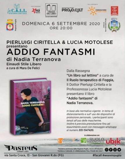 Verrà presentato a San Giovanni Rotondo il libro “Addio fantasmi” di Nadia Terranova, finalista al Premio Strega 2019.