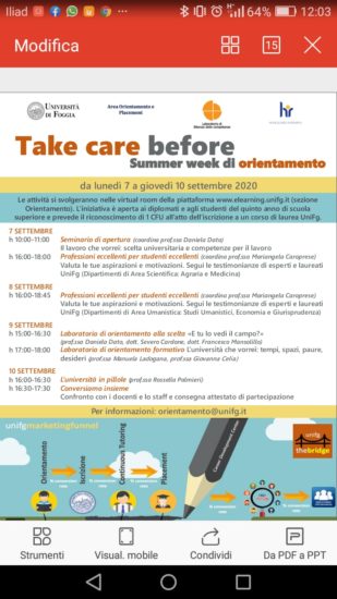 Unifg: 7-10 settembre, summer week di orientamento