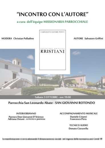 A San Giovanni Rotondo la presentazione del libro di poesie KRISTIANI di Salvatore Griffini