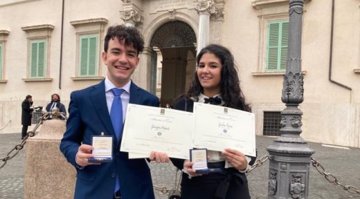 Giulia Russo e Giuseppe Steduto, premiati dal Presidente della Repubblica  Sergio Mattarella con il titolo di Alfieri del Lavoro