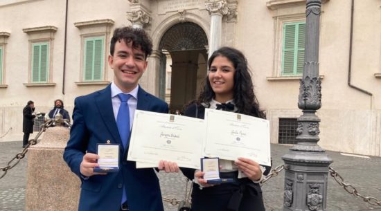 Giulia Russo e Giuseppe Steduto, premiati dal Presidente della Repubblica  Sergio Mattarella con il titolo di Alfieri del Lavoro