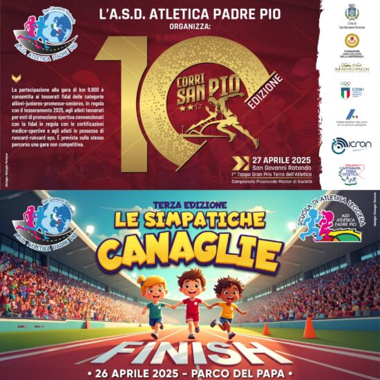 Comunicato Stampa10ª edizione della CorriSanPio e 3ª edizione della Corsa delle Simpatiche Canaglie