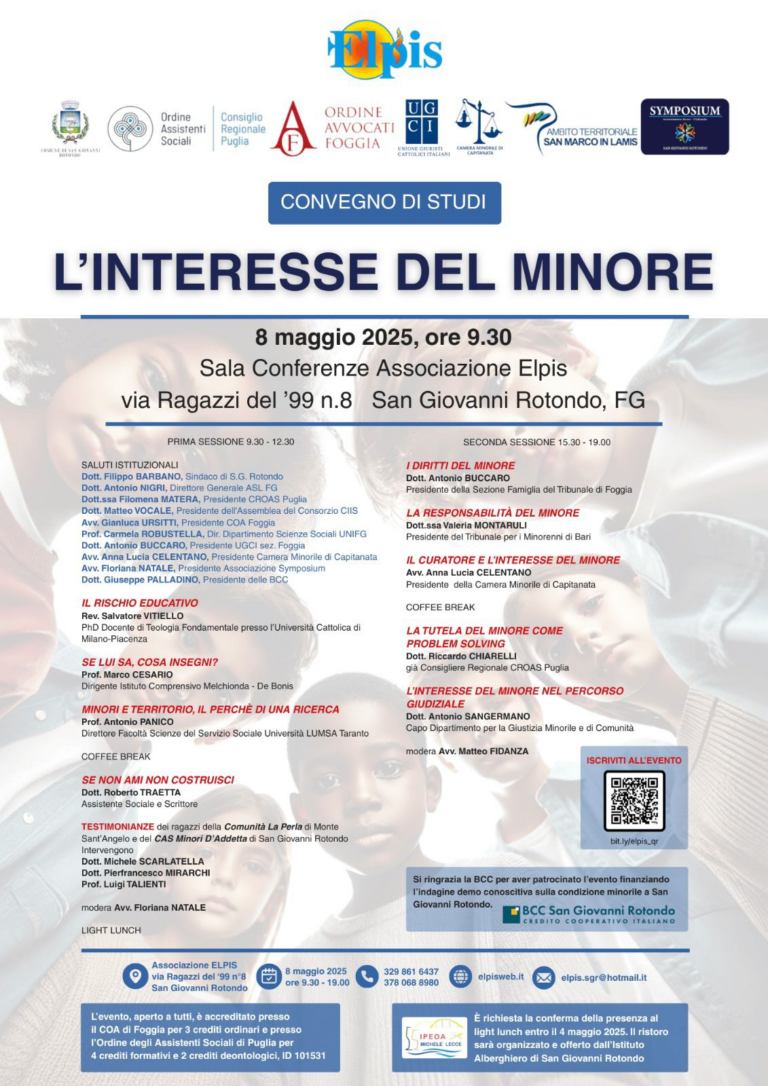 A San Giovanni Rotondo: un convegno su l’interesse del minore